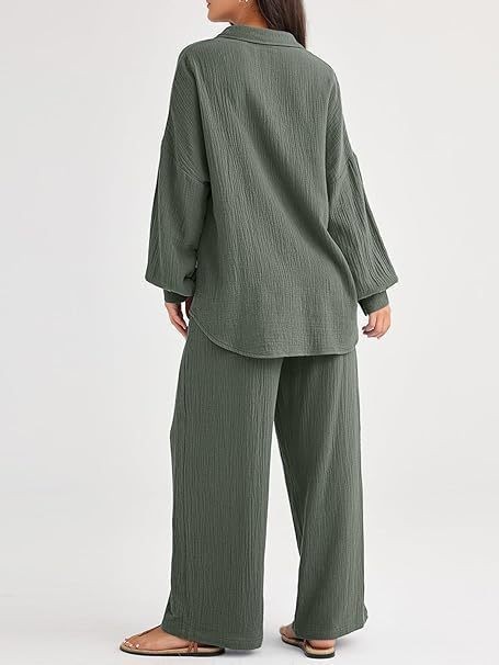 パンツセットアップ しわ加工ゆったりパンツセットアップ