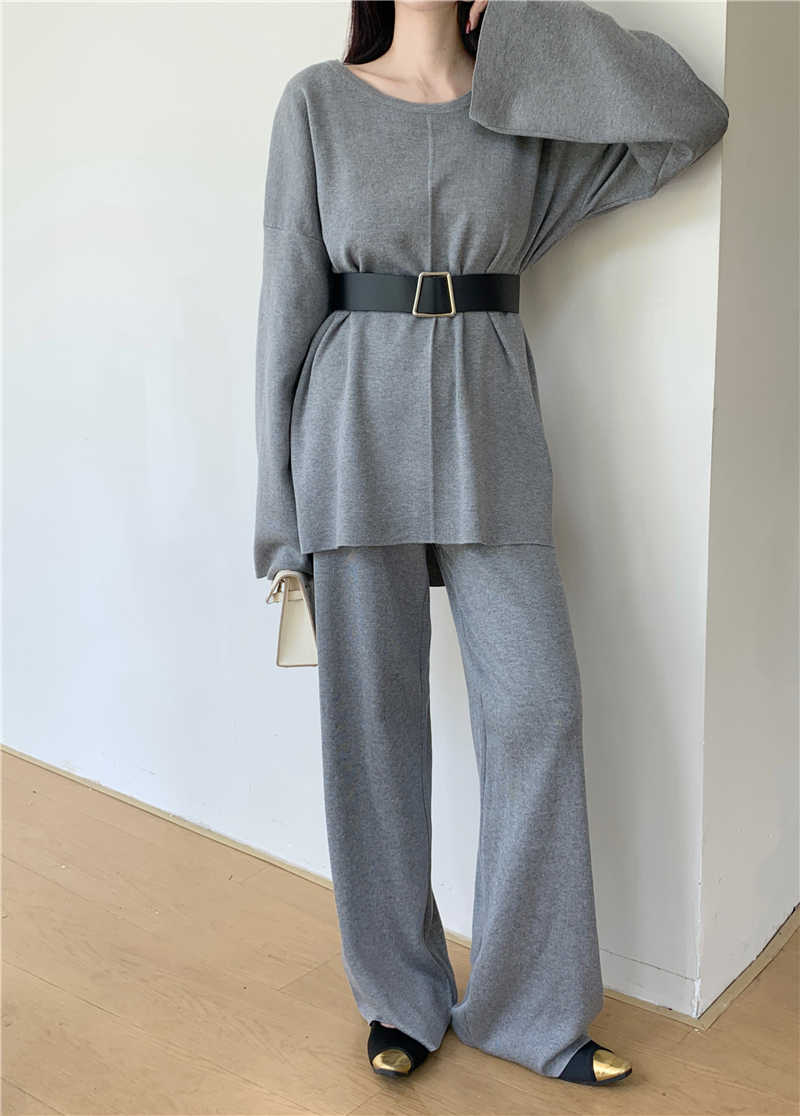 パンツセットアップ 今季人気 おしゃれニット×ワイドパンツ上下セット