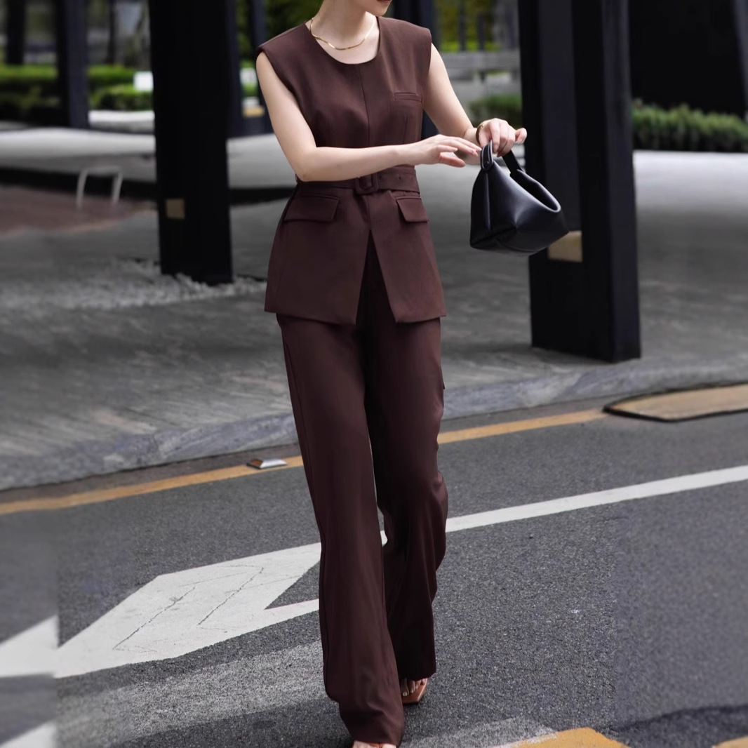 パンツセットアップ 洗練ノースリーブベスト ワイドパンツセット