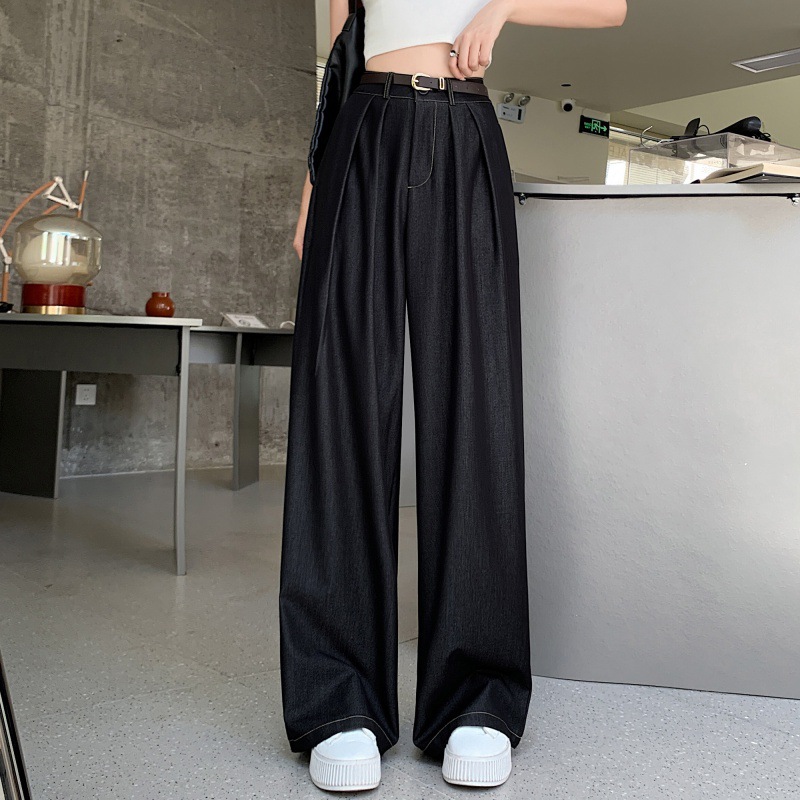パンツセットアップ タックデザイン デニムワイドパンツ