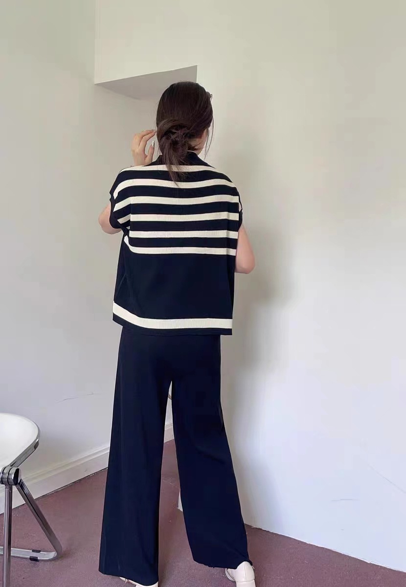 パンツセットアップ ボーダーニット ワイドパンツセットアップ