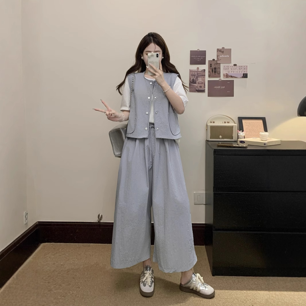 パンツセットアップ ゆったりベスト風ワイドパンツセット