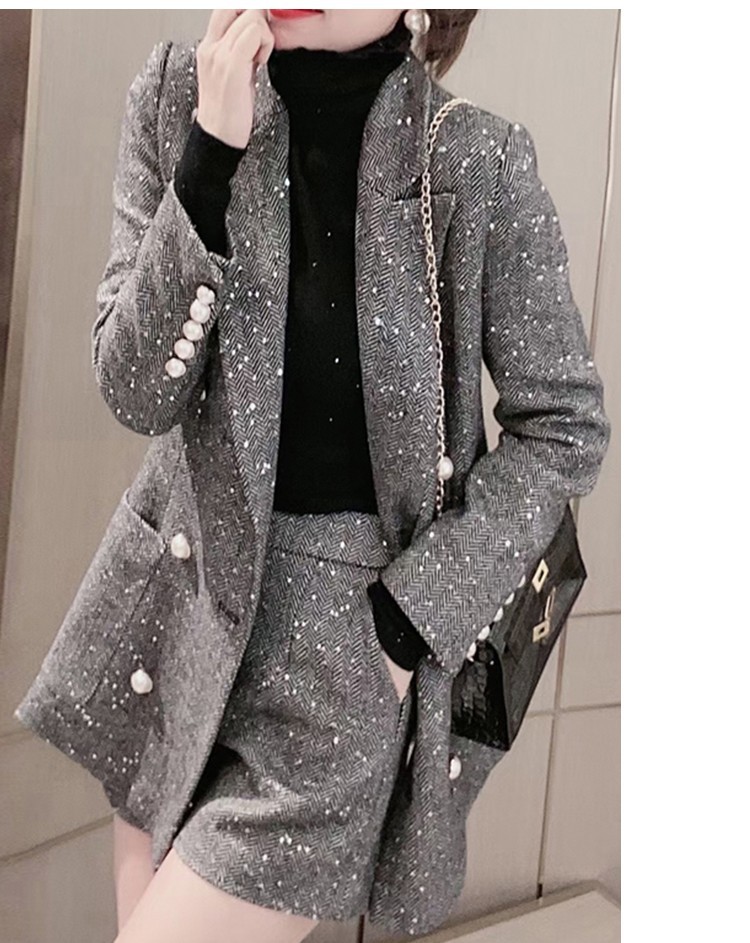 パンツセットアップ ラメツイード素材華やかジャケットショートパンツ二点組