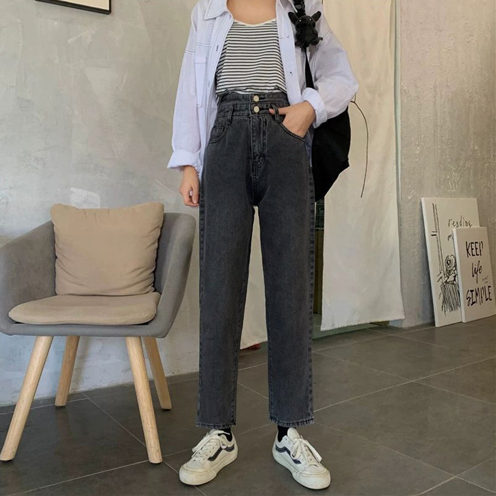 パンツセットアップ 韓国風ワイド牛仔褲ハイウエスト大人美脚