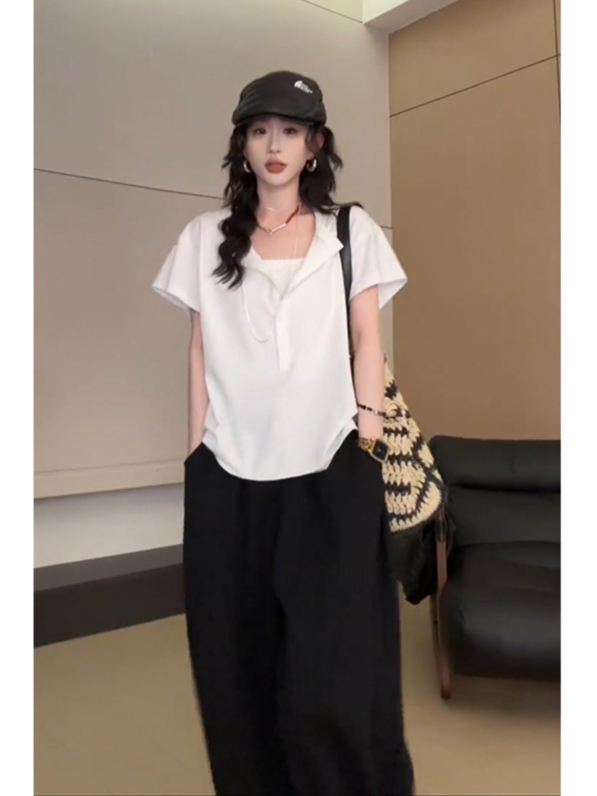 パンツセットアップ ワイド ゆったりシルエット半袖パンツセット