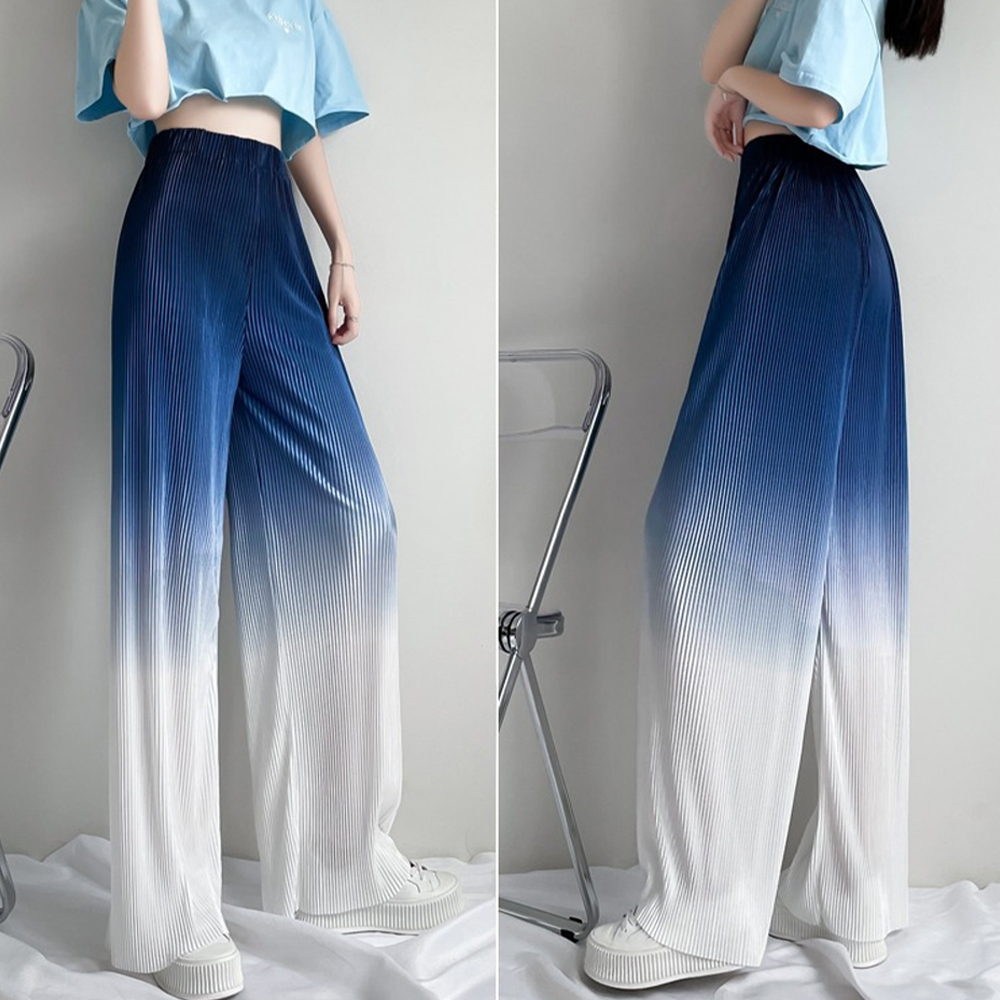 パンツセットアップ グラデーションプリーツワイドパンツ 体型カバー