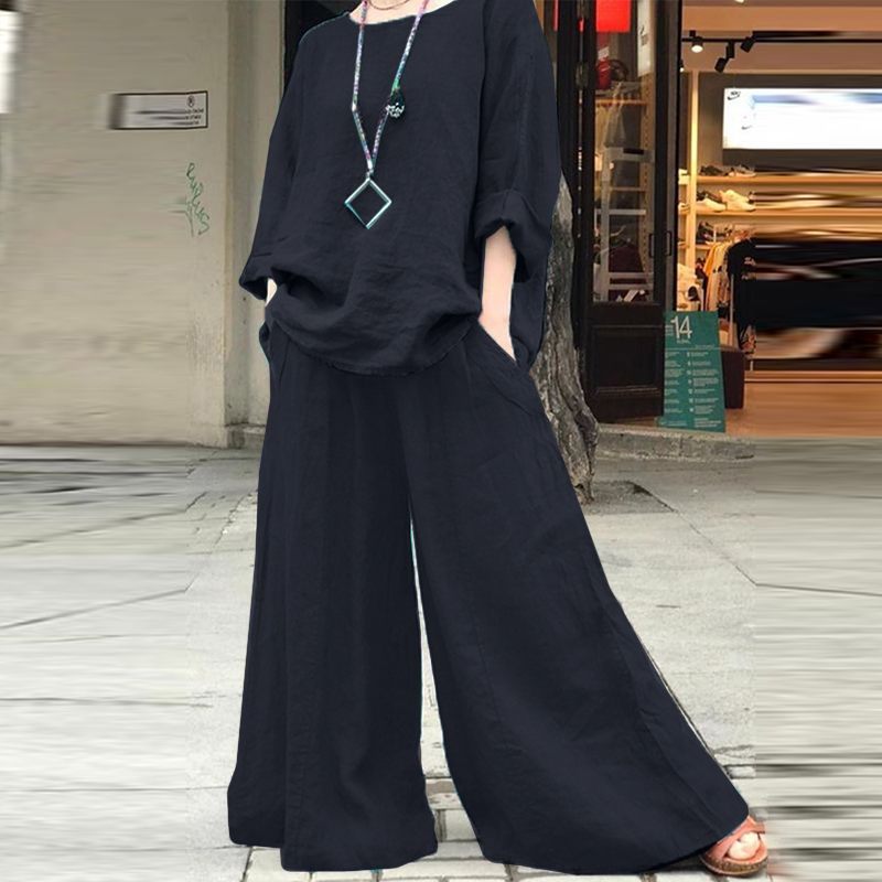 パンツセットアップ 麻混リラックスワイドセットアップ