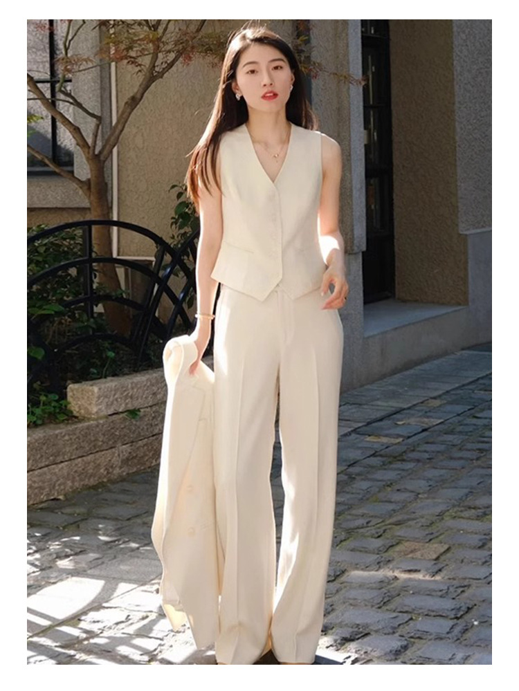 パンツセットアップ 三点セット襟なしジャケット付きベスト付きパンツスーツ