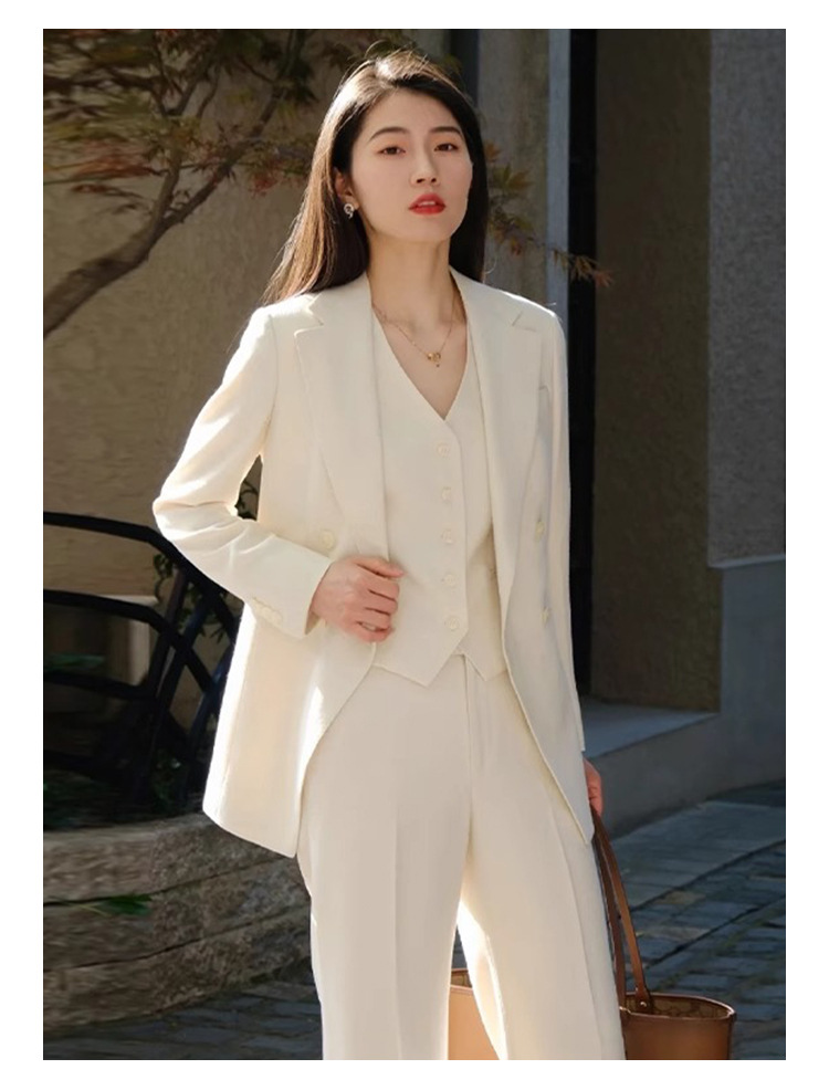 パンツセットアップ 三点セット襟なしジャケット付きベスト付きパンツスーツ