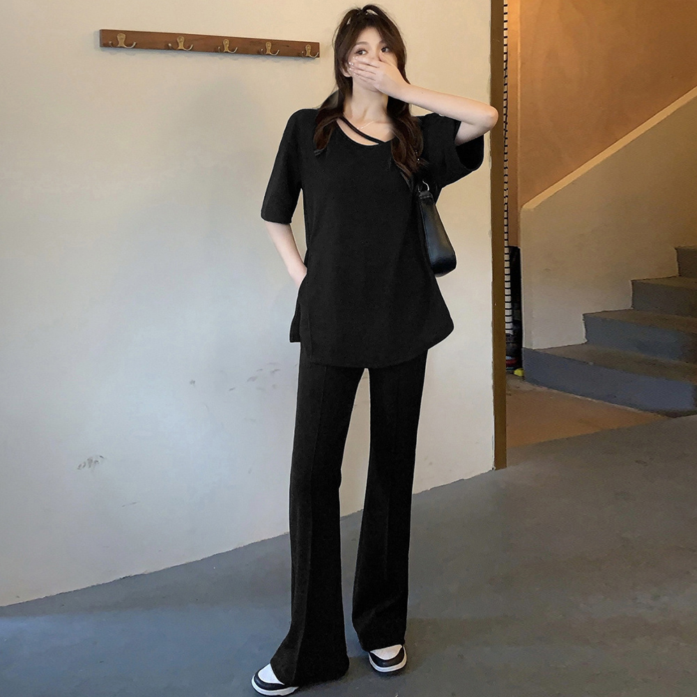 夏服 体型カバー ワイドパンツセットアップ レディース