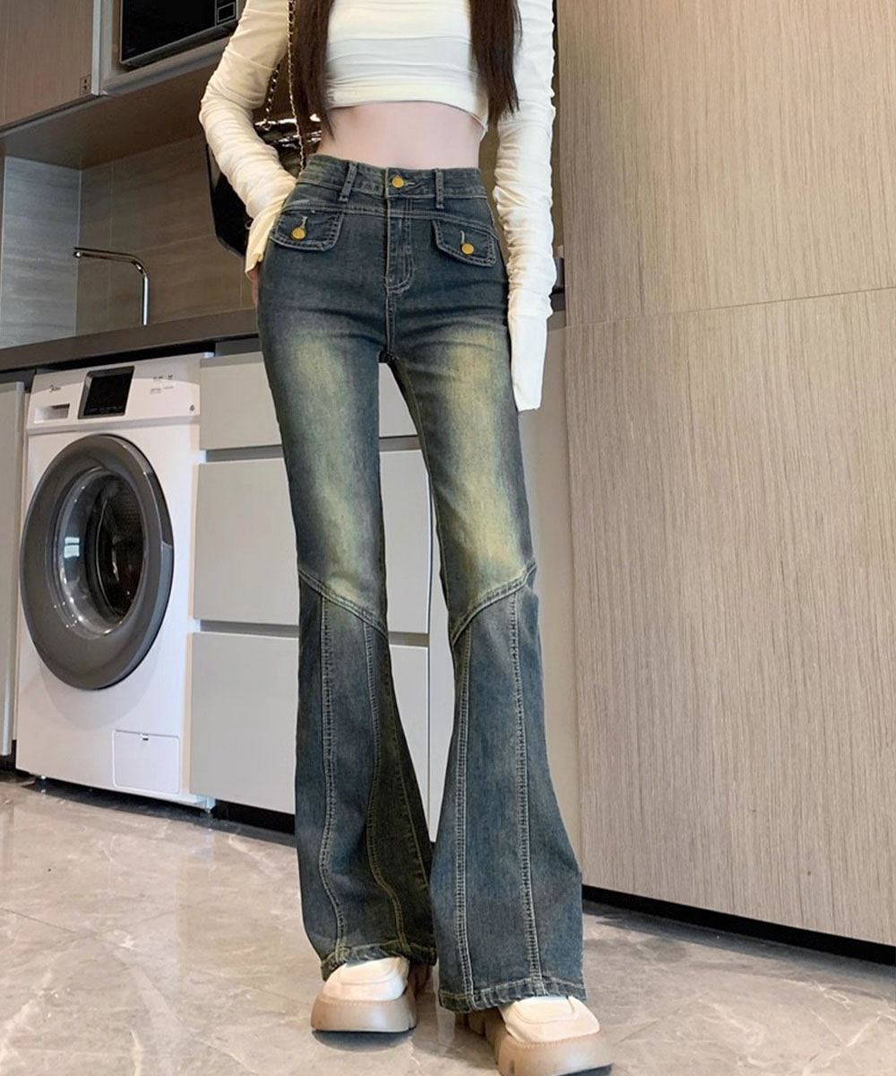 パンツセットアップ 復古風ワイドフレアデニムパンツ女性用