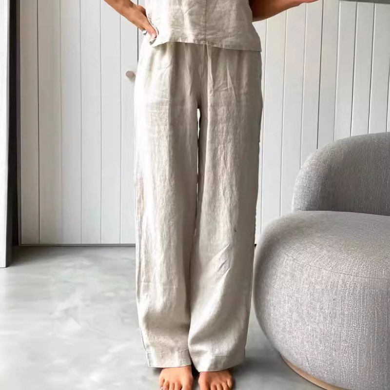 パンツセットアップ 麻風素材キャミソールとワイドパンツの二点セット