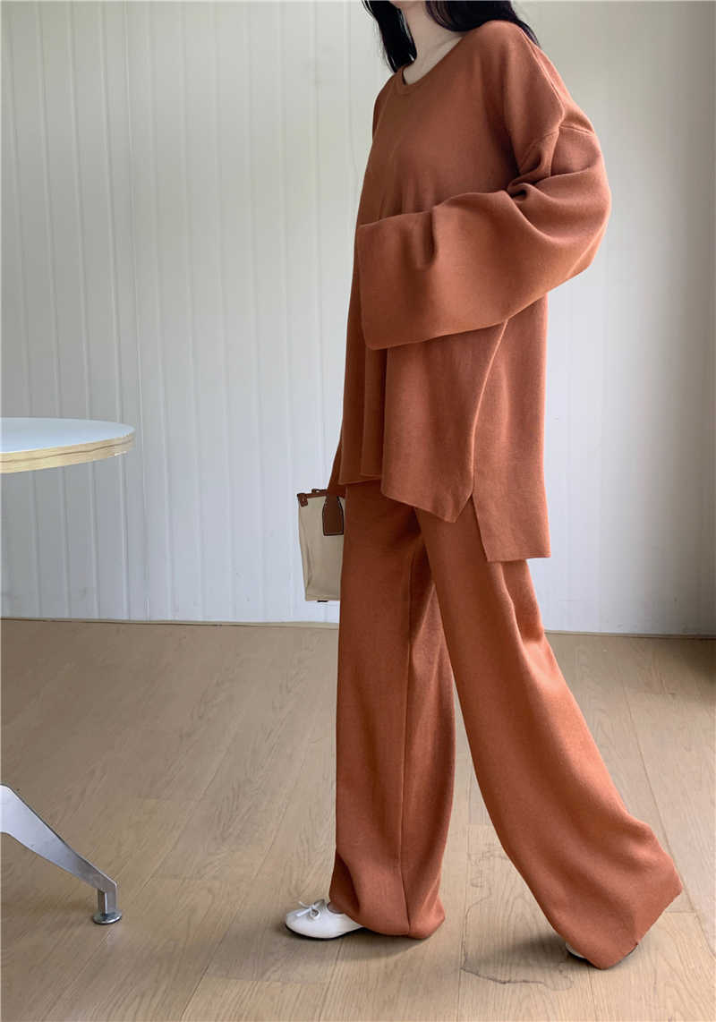 パンツセットアップ 今季人気 おしゃれニット×ワイドパンツ上下セット