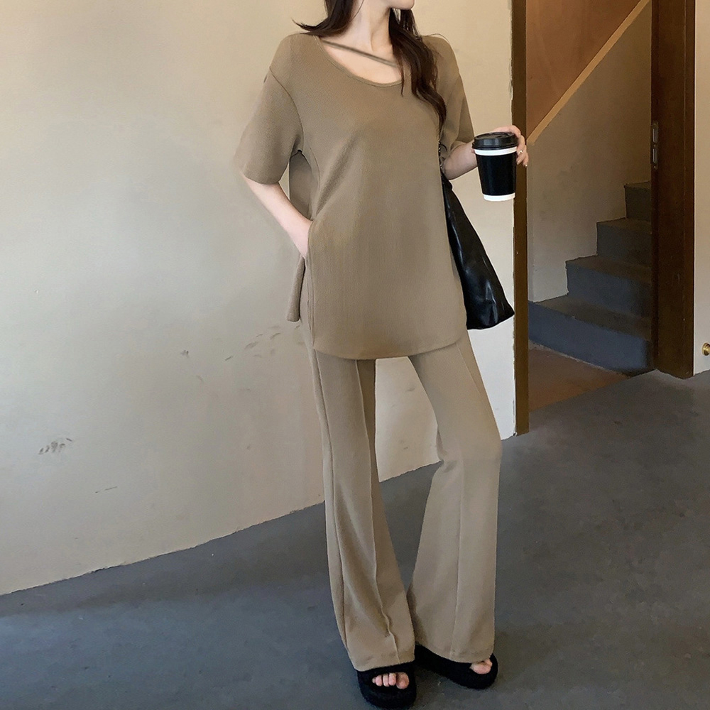 夏服 体型カバー ワイドパンツセットアップ レディース
