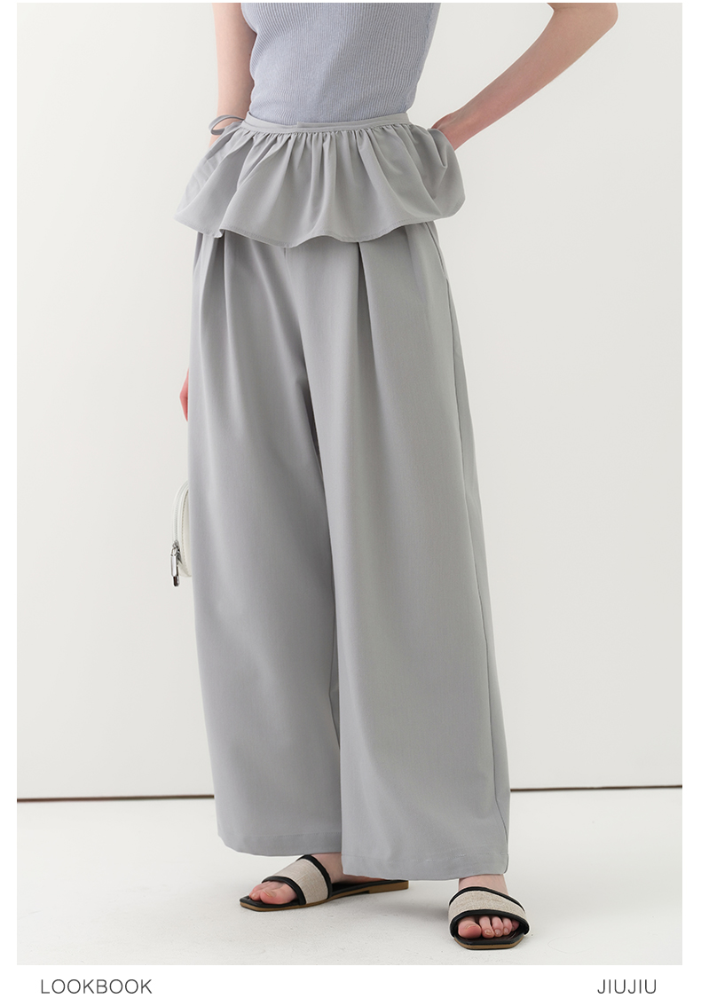 パンツセットアップ フリルウエスト ワイドパンツセット