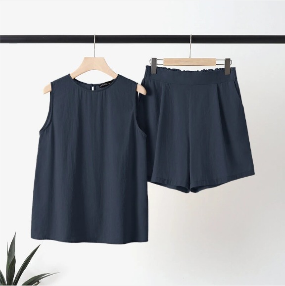 パンツセットアップ ノースリーブ上品ショートパンツセット