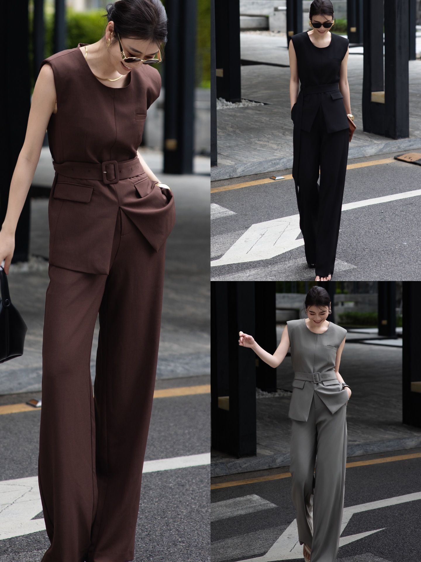 パンツセットアップ 洗練ノースリーブベスト ワイドパンツセット