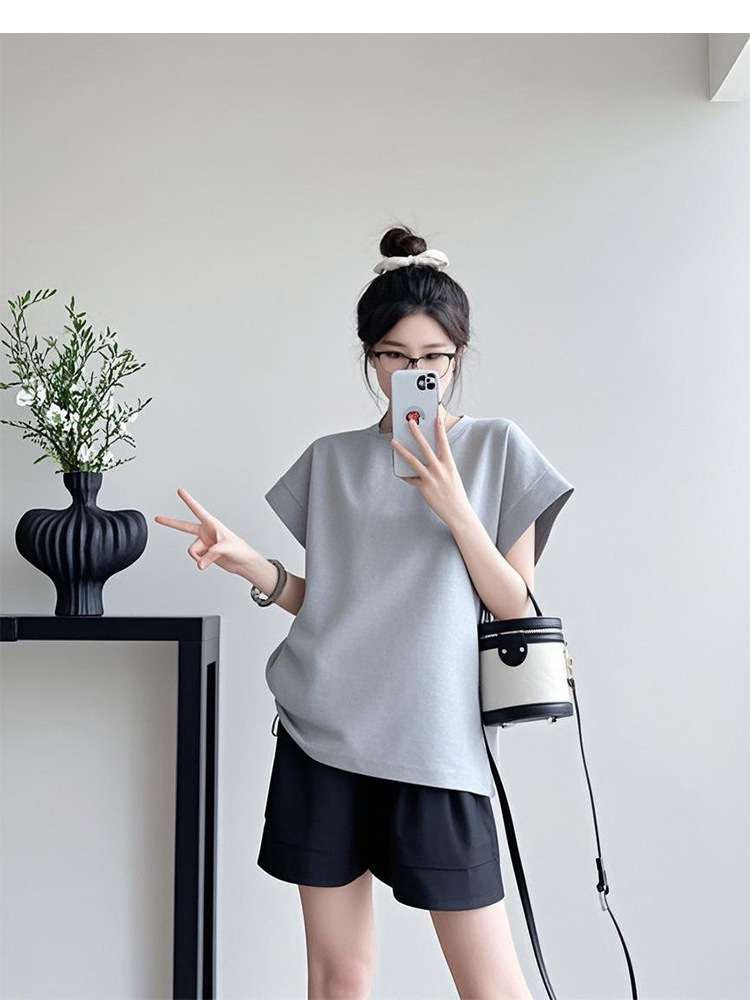 パンツセットアップ シンプル上品ショートセットアップ
