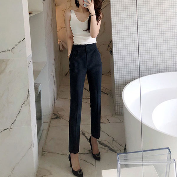 パンツセットアップ 縦縞柄ダブルボタン上下セット