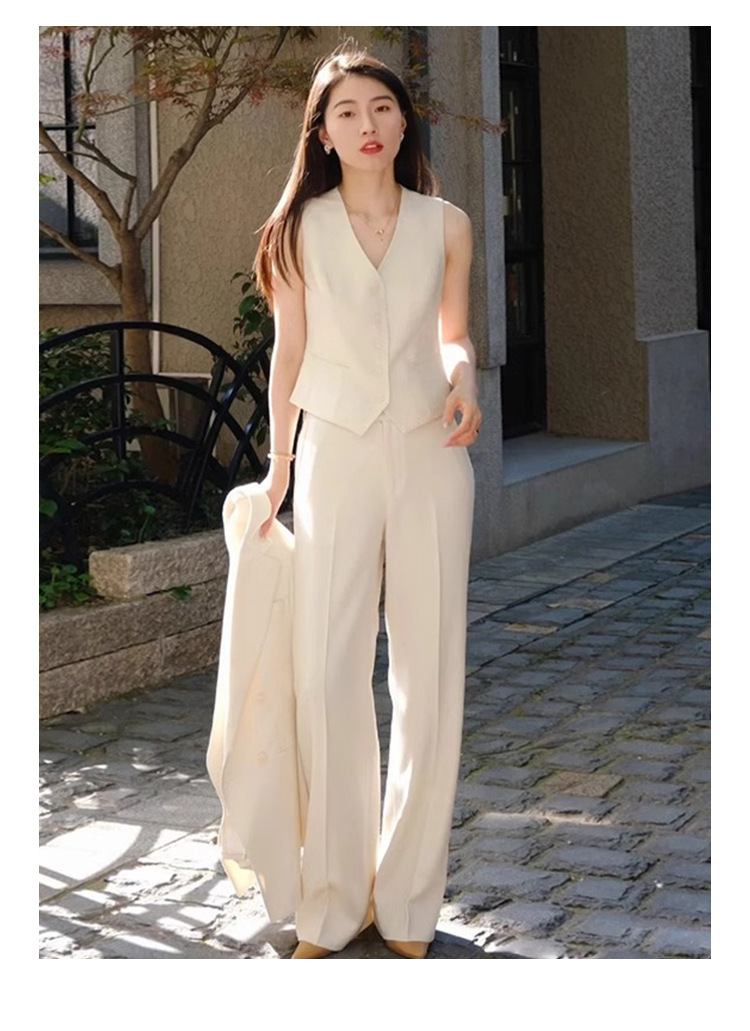 パンツセットアップ 三点セット襟なしジャケット付きベスト付きパンツスーツ