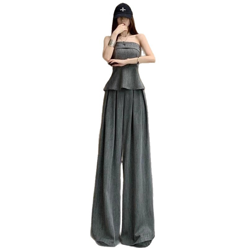パンツセットアップ エレガントペプラムベアトップセット