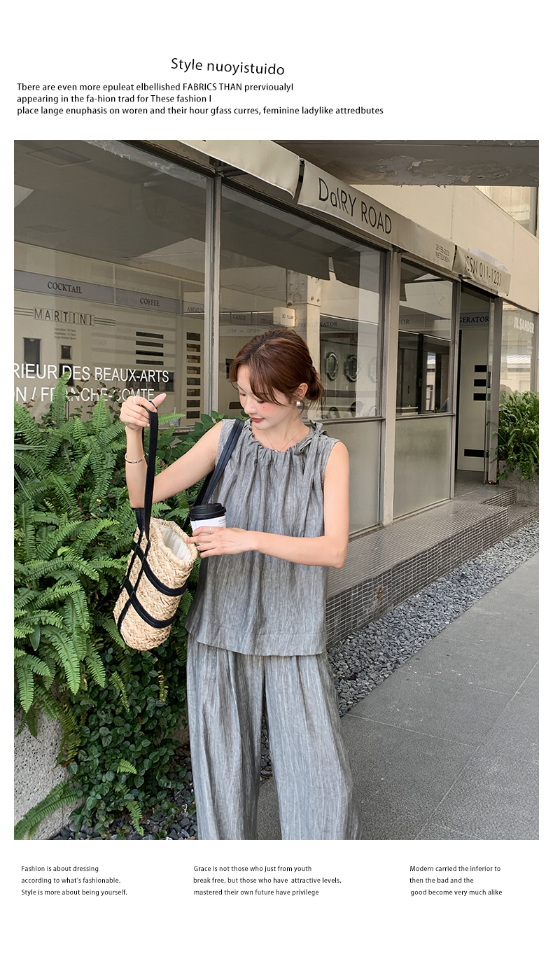 パンツセットアップ シャーリング襟 ゆったりパンツセット