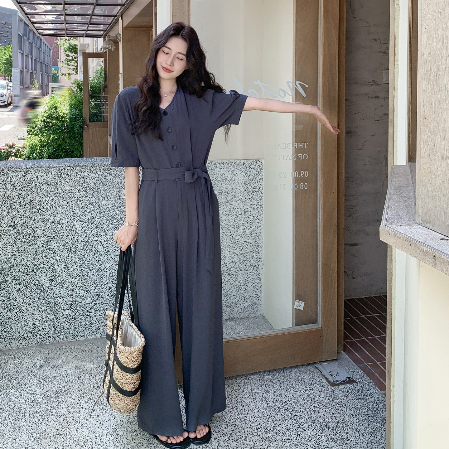 パンツセットアップ 優雅なゆとりワイドパンツセットアップ