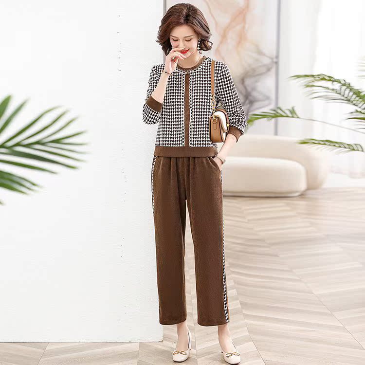 パンツセットアップ 千鳥格子柄ノーカラージャケットパンツセットアップ