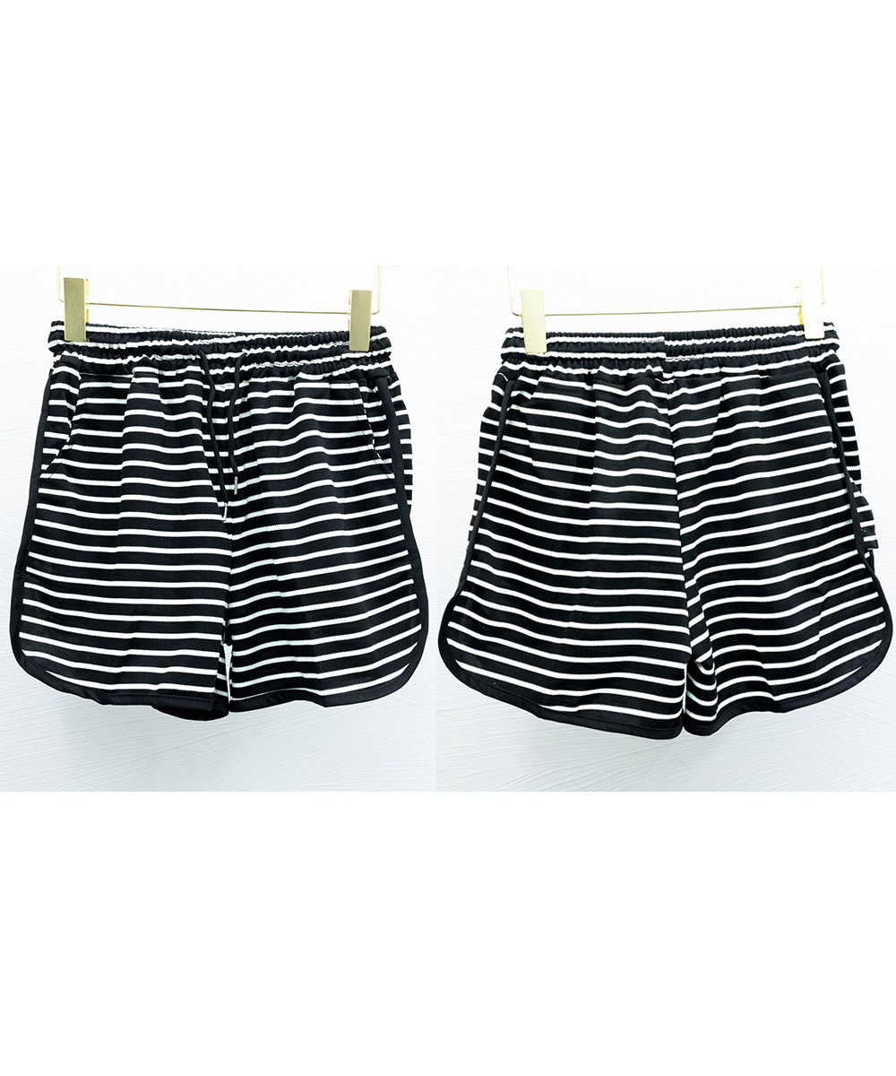 パンツセットアップ 韓国風ボーダー柄ショート丈運動着夏用短パン