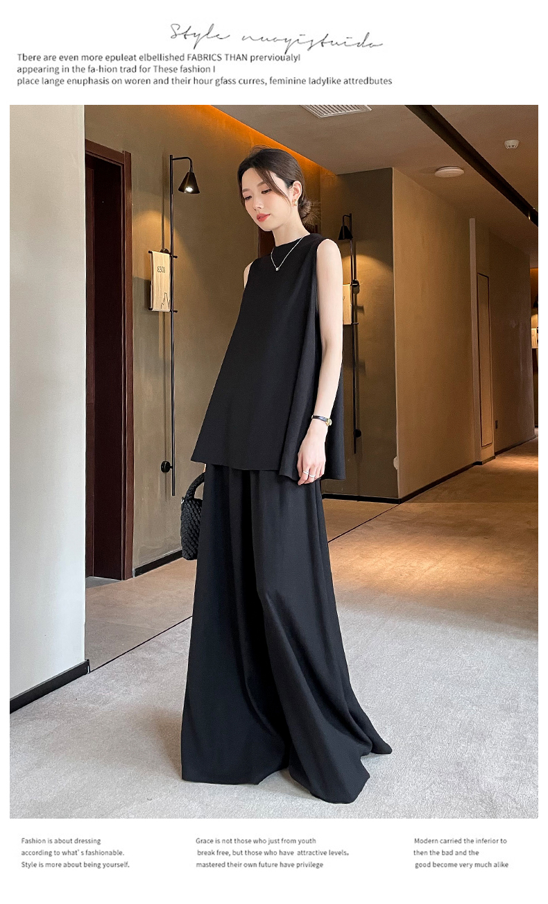 パンツセットアップ 優雅なしわ加工ノースリーブセットアップ