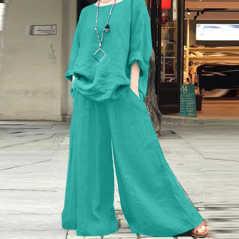 パンツセットアップ 麻混リラックスワイドセットアップ