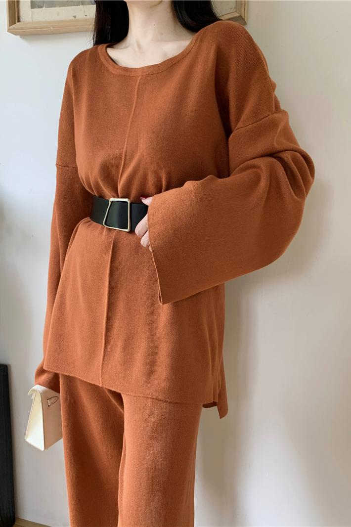 パンツセットアップ 今季人気 おしゃれニット×ワイドパンツ上下セット