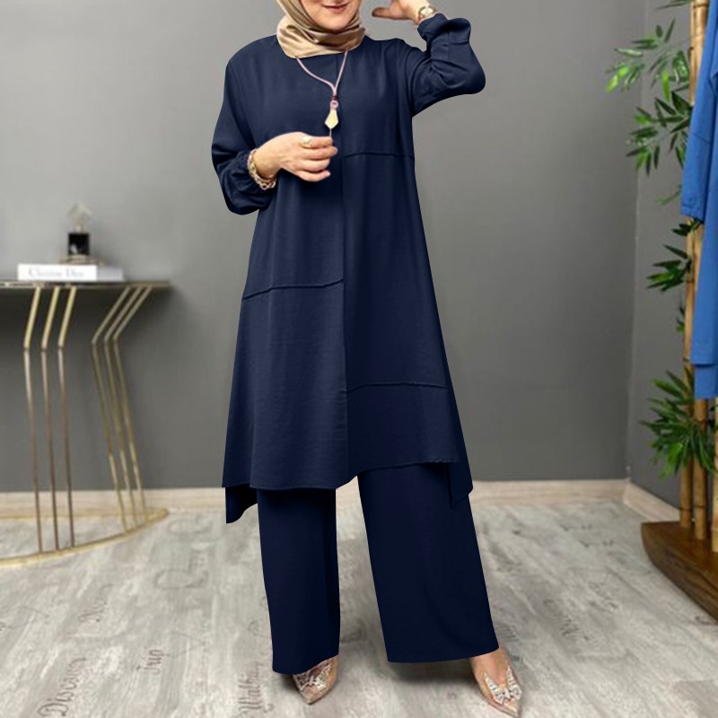 パンツセットアップ 上質チュニック風ワイドパンツセット