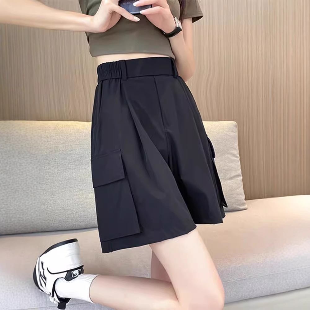 パンツセットアップ ポケット付きハイウエストショートパンツ