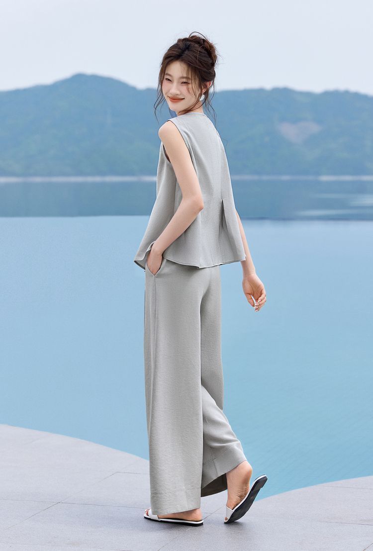 パンツセットアップ 優雅タックプリーツセットアップ