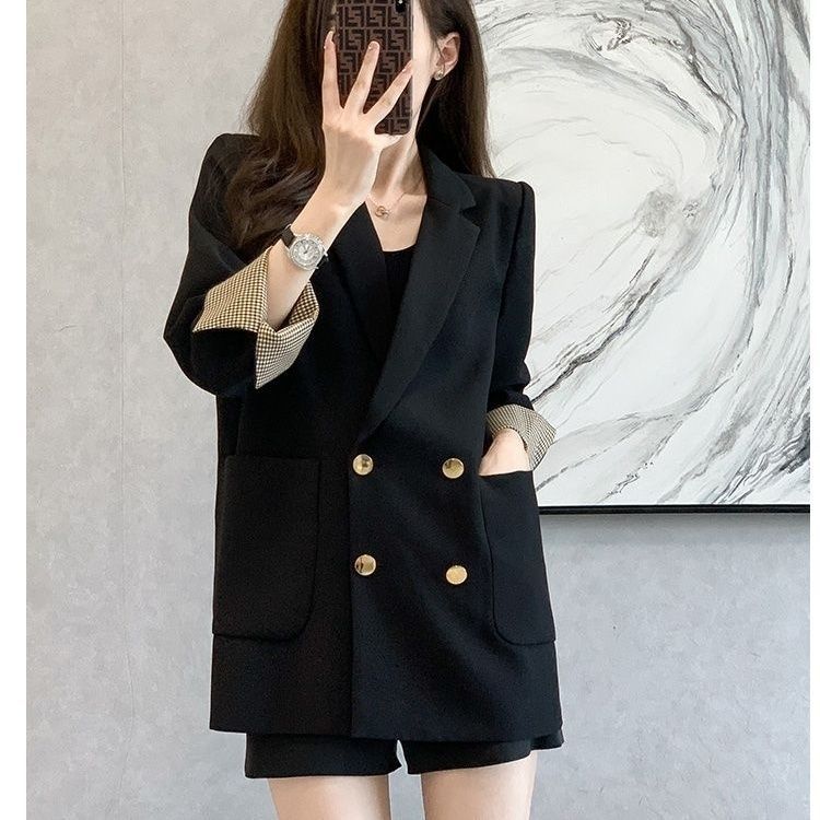 パンツセットアップ 袖口切替ダブルジャケットショート