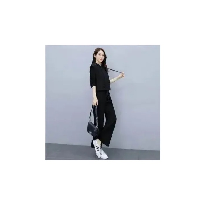 パンツセットアップ フード付きゆったりベストパンツセット