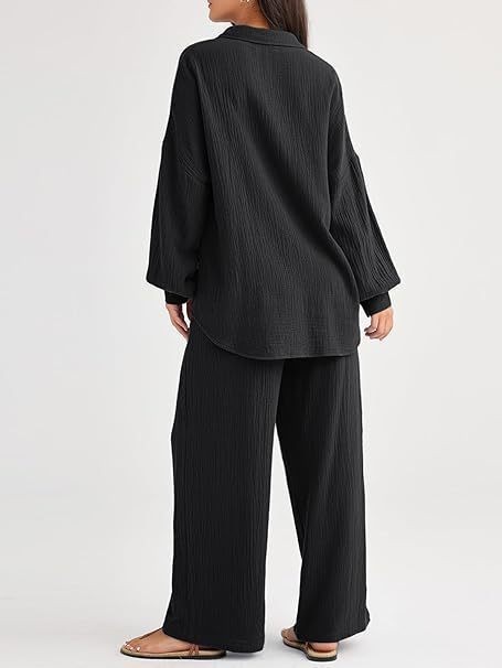 パンツセットアップ しわ加工ゆったりパンツセットアップ