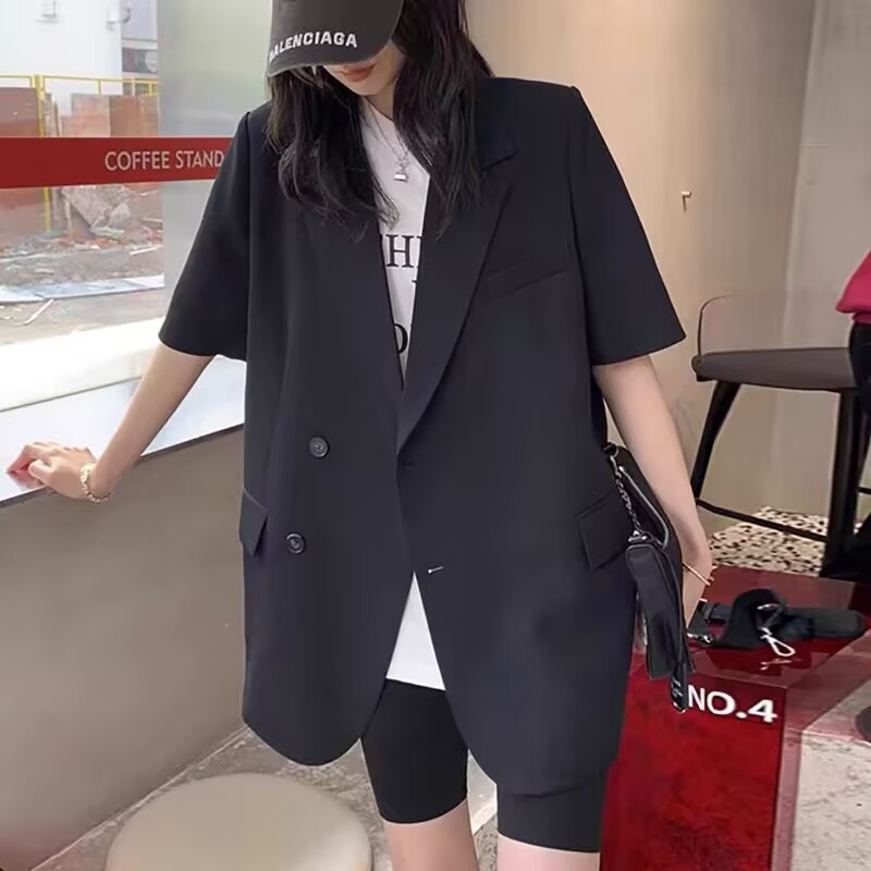パンツセットアップ 五分袖ゆったりジャケットショートパンツ