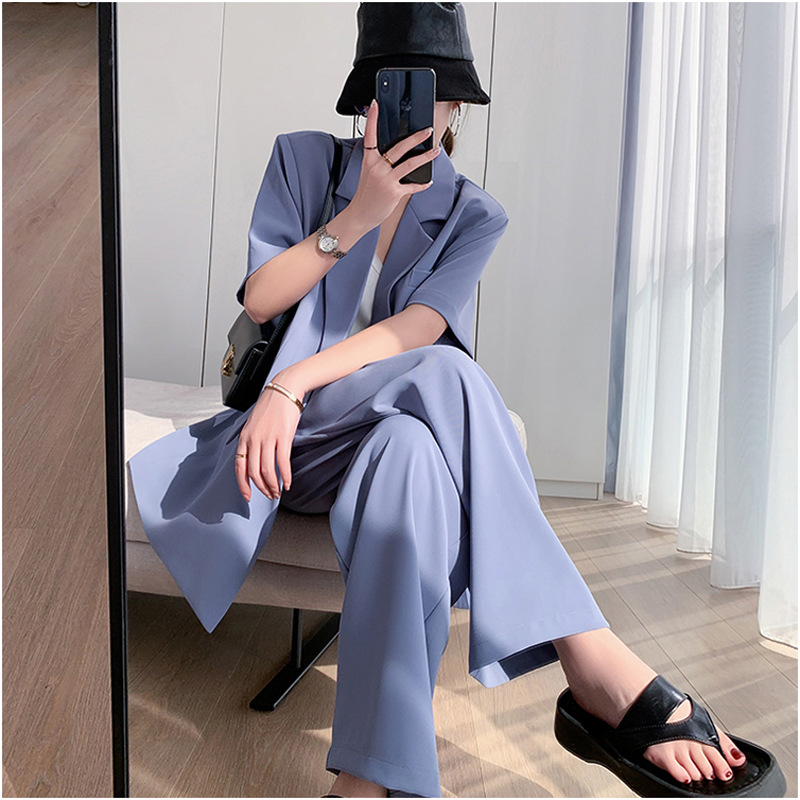 パンツセットアップ 半袖ゆったりジャケットワイドパンツセット