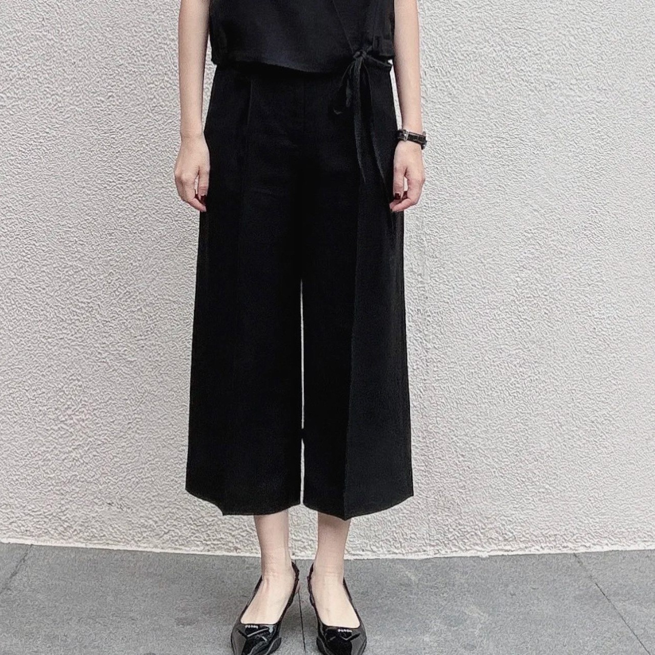 パンツセットアップ リボン結びゆったりワイドパンツセット