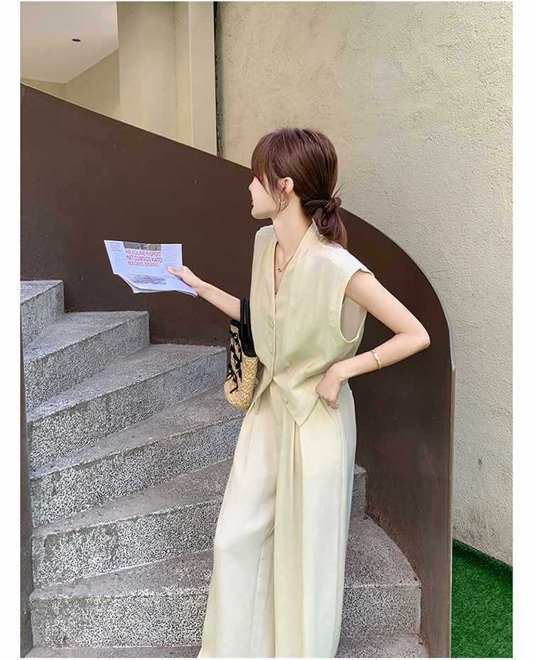 パンツセットアップ 優雅ノースリーブワイドパンツセット