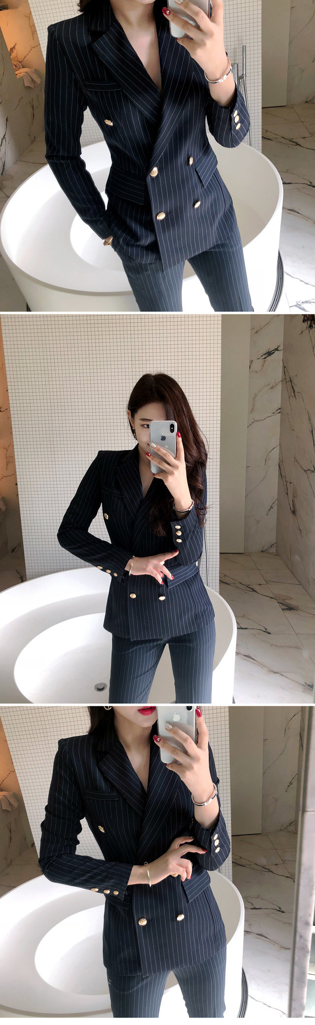 パンツセットアップ 縦縞柄ダブルボタン上下セット