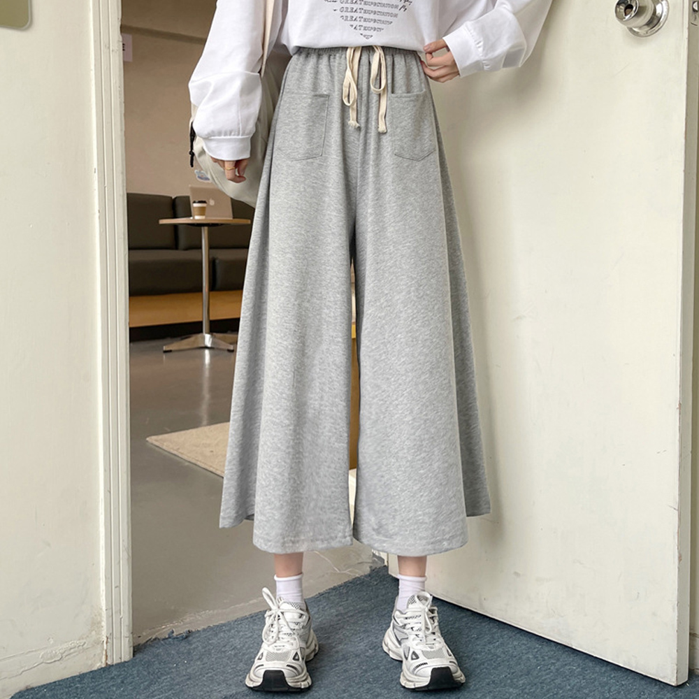 パンツセットアップ ワイド楽ちんスウェットパンツ ウエストゴム韓国風