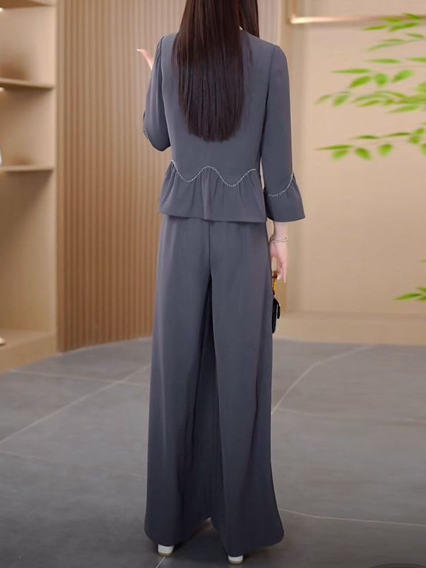 パンツセットアップ 裾フリル切替えワイドパンツセット
