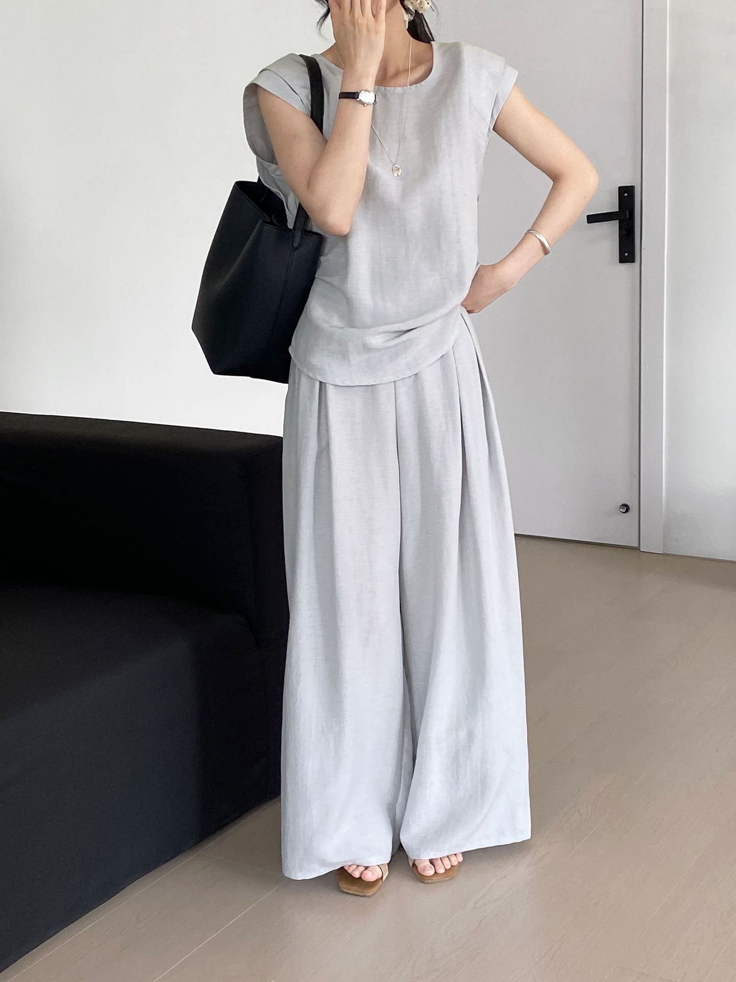 パンツセットアップ リネン風ゆったりパンツセットアップ