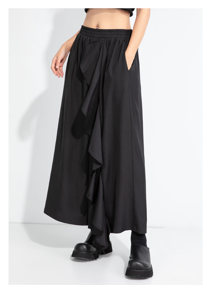 パンツセットアップ フリル装飾アシンメトリーワイドパンツ
