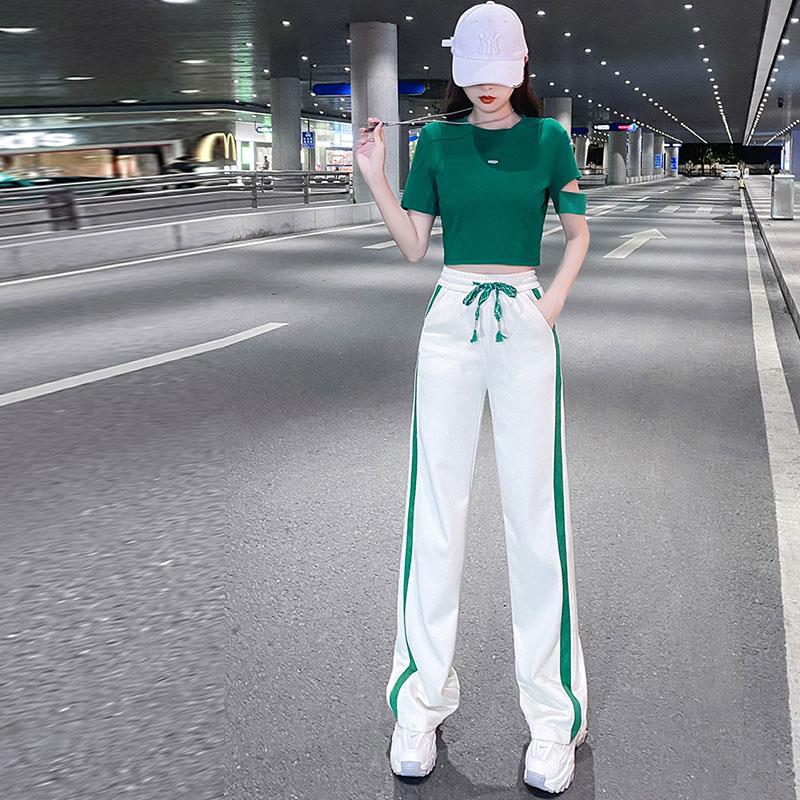 パンツセットアップ スポーティラインワイドパンツセット