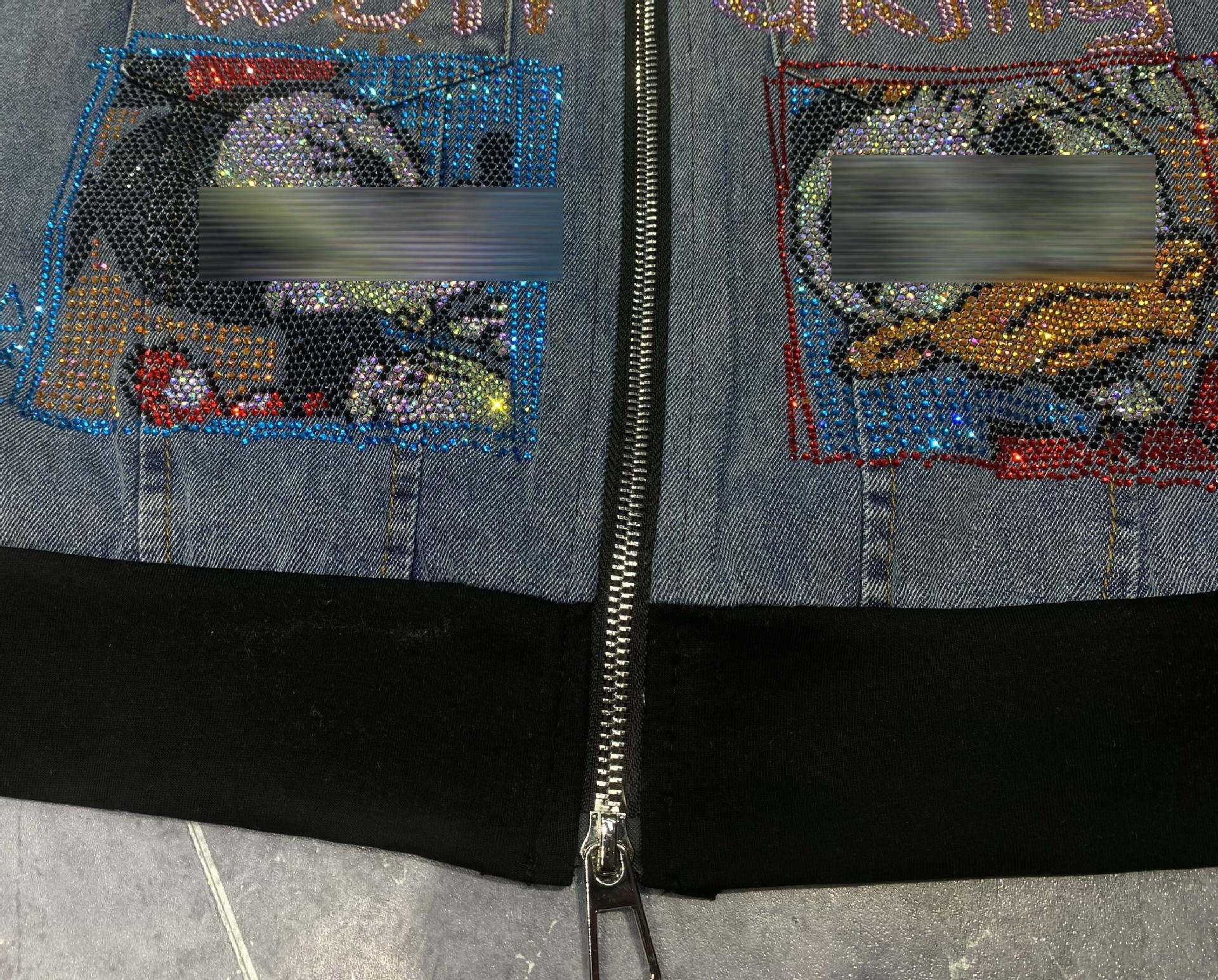 パンツセットアップ 刺繍デニム切替ベスト×ワイドパンツセットアップ