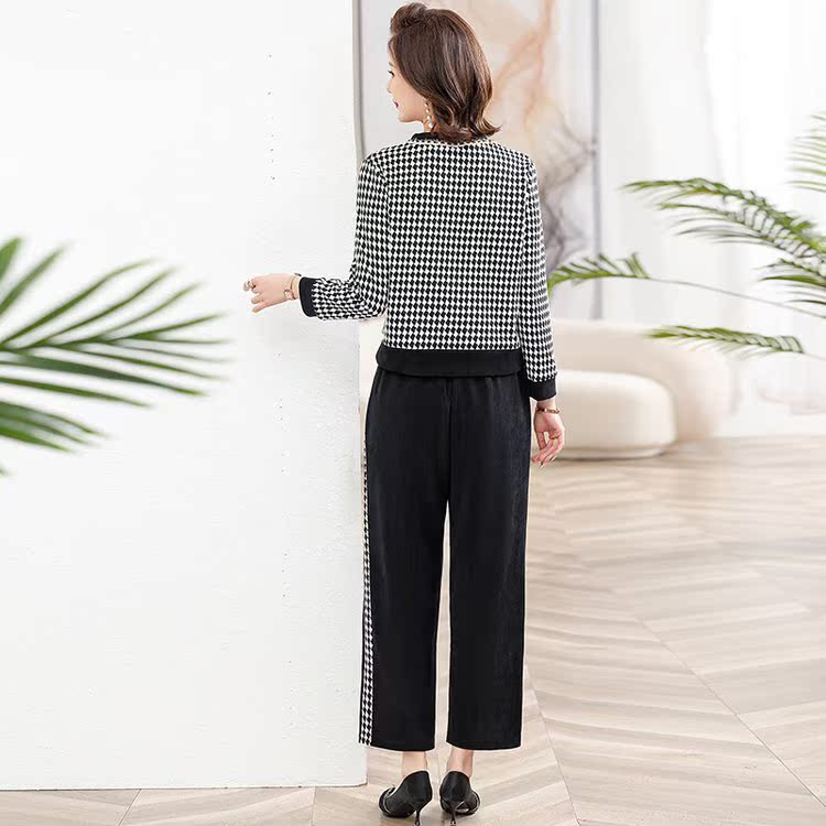 パンツセットアップ 千鳥格子柄ノーカラージャケットパンツセットアップ